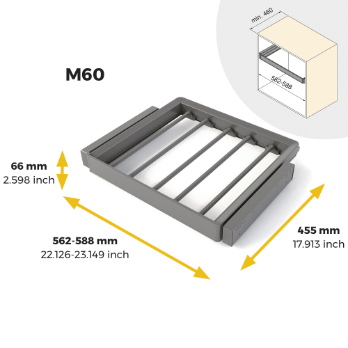 Kit portapantaloni a 7 aste e telaio regolabile Quartz per armadi, chiusura ammortizzata e estrazione totale