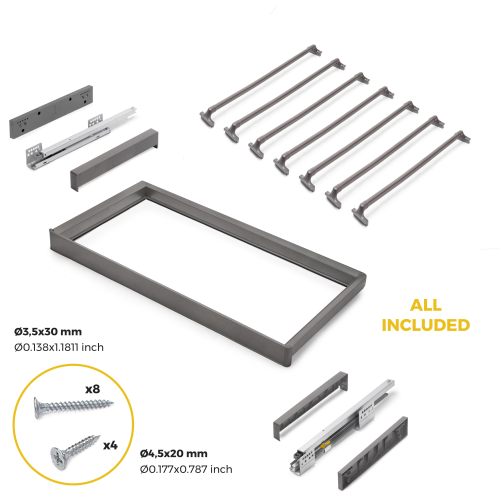 Kit portapantaloni a 7 aste e telaio regolabile Quartz per armadi, chiusura ammortizzata e estrazione totale