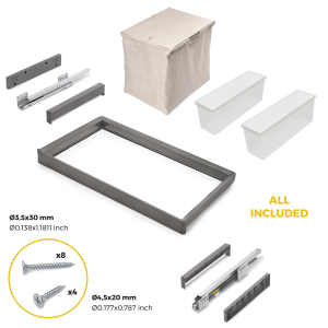 Kit di ripiano ausiliario, cestello e telaio regolabile Quartz per armadi, chiusura ammortizzata e estrazione totale