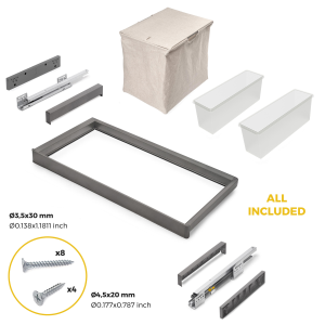 Kit di ripiano ausiliario, cestello e telaio regolabile Quartz per armadi, chiusura ammortizzata e estrazione totale