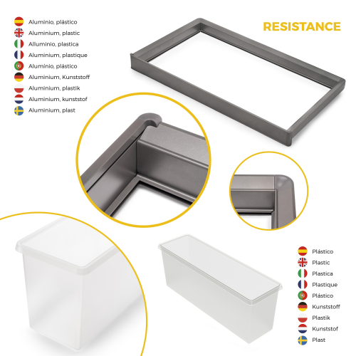 Kit di ripiano ausiliario, cestello e telaio regolabile Quartz per armadi, chiusura ammortizzata e estrazione totale