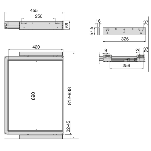 Telaio con guide a estrazione totale e chiusura morbida per accessori per armadi Quartz