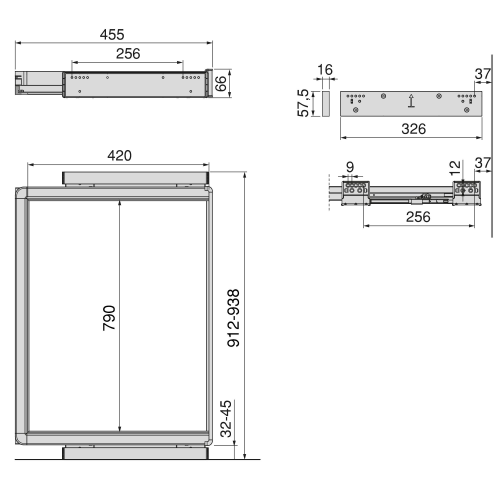Telaio con guide a estrazione totale e chiusura morbida per accessori per armadi Quartz
