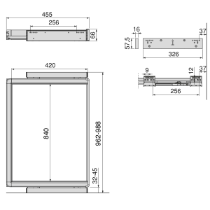 Telaio con guide a estrazione totale e chiusura morbida per accessori per armadi Quartz